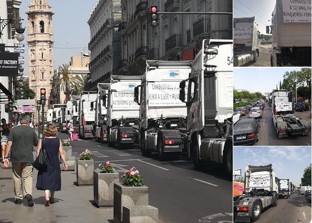 Imagen de los camioneros celebrando San Cristobal en Valencia