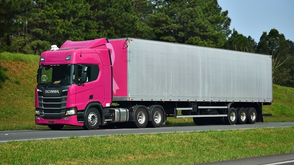 Imagen del Scania rosa.