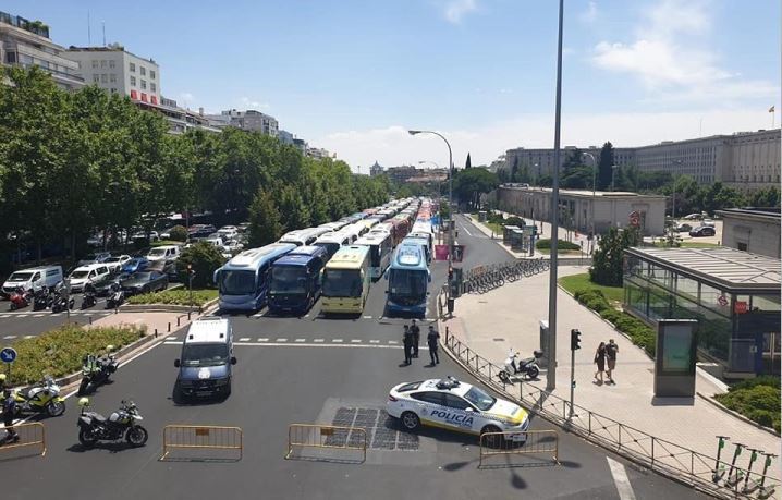 Imagen de las movilizaciones de autobuses de hoy en Madrid