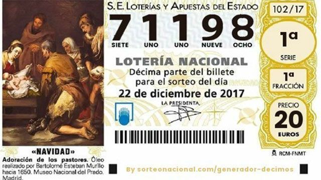 El número del primer premio de la lotería de navidad 2017