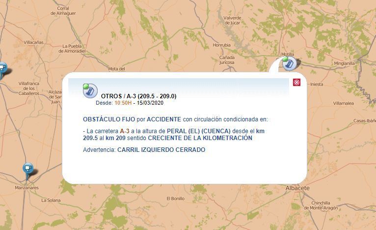 Indicación del corte de carril de la DGT