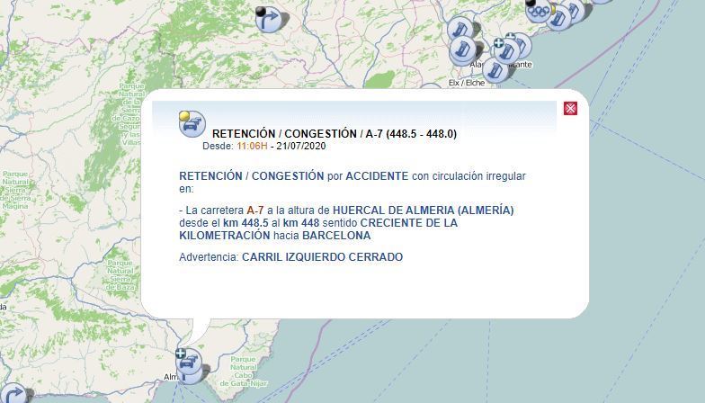 Indicación de la DGT del lugar del accidente