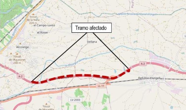 Indicación del tramo afectado por las obras