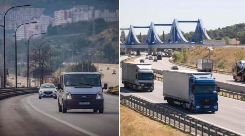 Camiones y furgoneta en carreteras catalanas