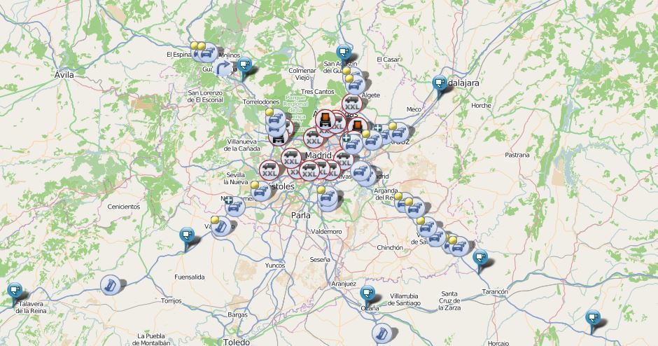 Mapa de las incidencias en Madrid