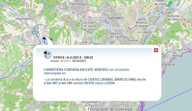 Indicación de la DGT de la incidencia