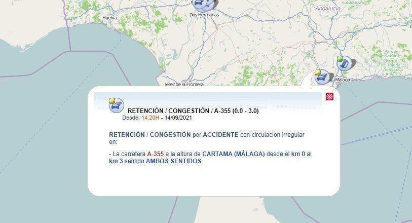 Indicación de la DGT de la incidencia
