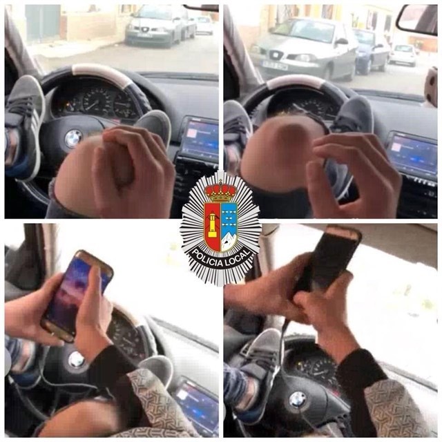 Se graba conduciendo con los pies.