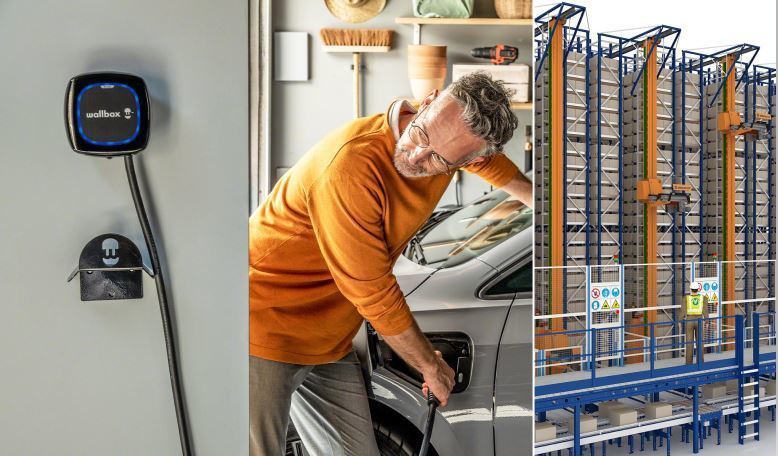 Un cargador eléctrico y un almacén de Wallbox