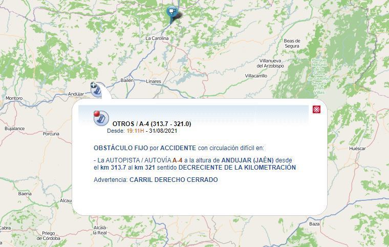 Indicación de la DGT de la incidencia