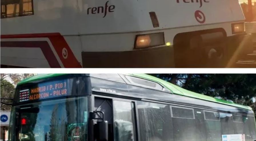 Imagen de un autobús urbano y un tren de cercanías