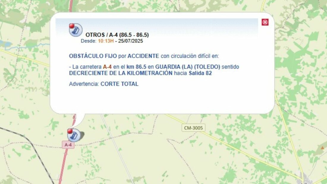 Indicación de la incidencia. Foto: DGT