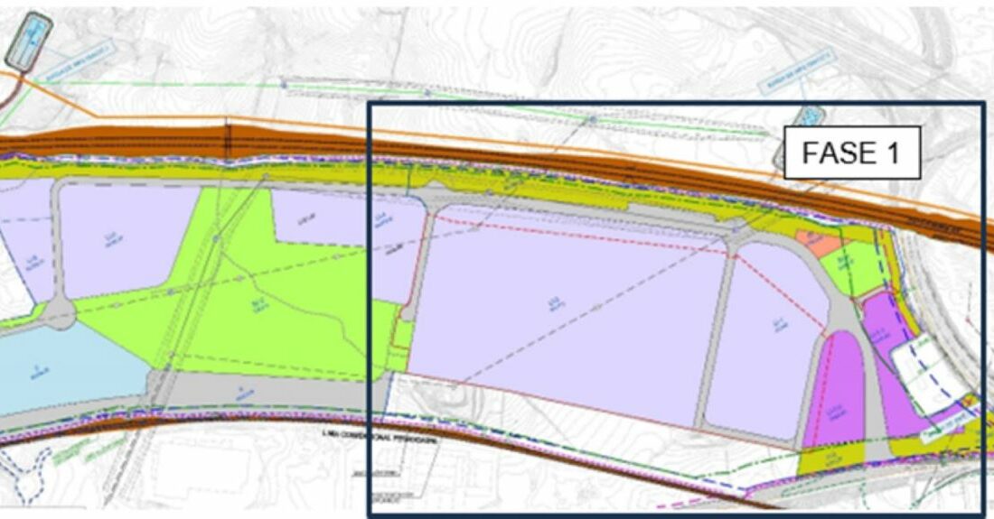 Mapa del LOGIS Montblanc, con la fase 1B rodeada por la línea de puntos roja. Gráfico: CIMALSA Mapa del LOGIS Montblanc, con la fase 1B rodeada por la línea de puntos roja. Gráfico: CIMALSA