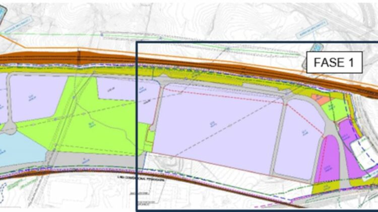 Mapa del LOGIS Montblanc, con la fase 1B rodeada por la línea de puntos roja. Gráfico: CIMALSA