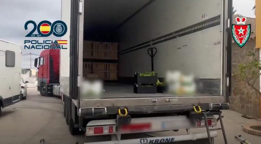 Intervenidas 20 toneladas de hachís ocultas en camiones frigoríficos. Foto: Policía Nacional