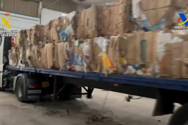 Intervenidos 3.225 kilos de hachís transportados ocultos entre cartones reciclados. Foto: Guardia Civil