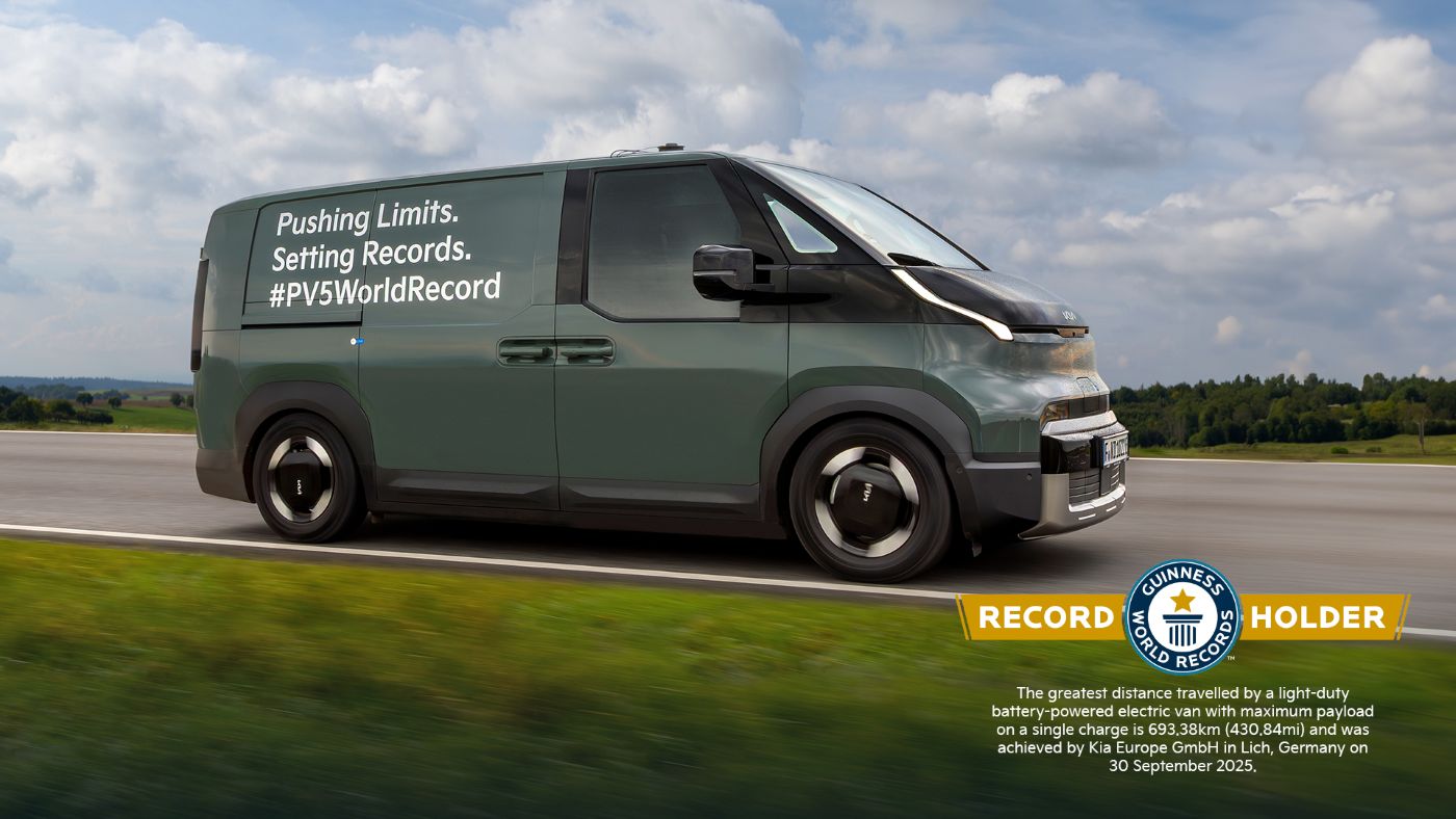 Kia PV5 Cargo establece un récord mundial Guinness para vehículos comerciales ligeros eléctricos. Foto: Kia
