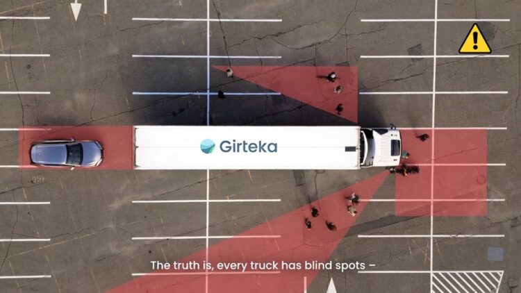 Imagen de los puntos ciegos en un camión. Fotos y vídeo: Girteka