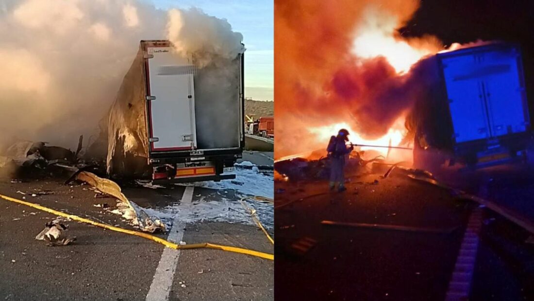 Cortada la AP-7 en Tarragona por un accidente con tres camiones implicados