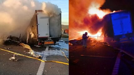 Cortada la AP-7 en Tarragona por un accidente con tres camiones implicados