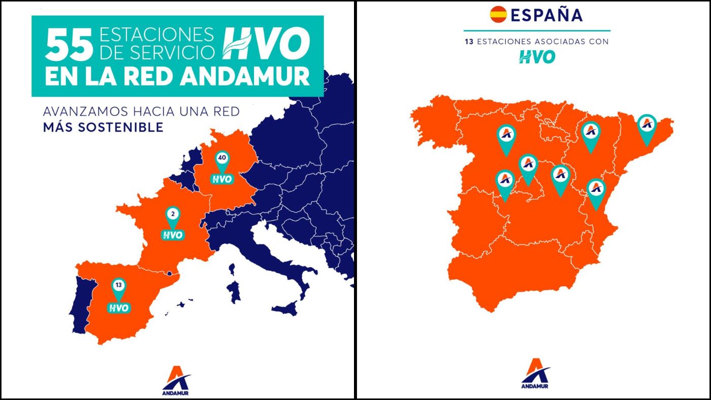 Andamur incorpora el suministro de HVO en 55 estaciones de servicio en Europa