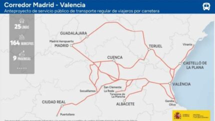 Transportes somete a información pública el Corredor Madrid-Valencia la concesión de transporte de viajeros por carretera