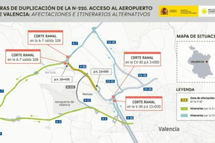 Afectaciones al tráfico por las obras para duplicar la N-220, de acceso al Aeropuerto de Valencia