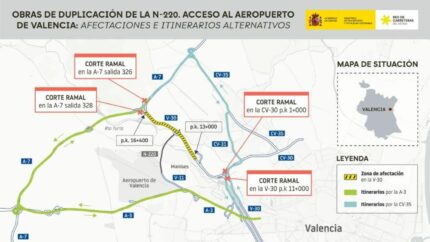 Afectaciones al tráfico por las obras para duplicar la N-220, de acceso al Aeropuerto de Valencia