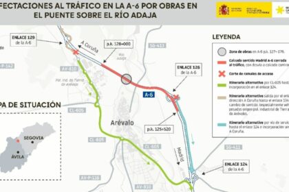 Afectaciones al tráfico por obras en el puente de la A-6 sobre el río Adaja