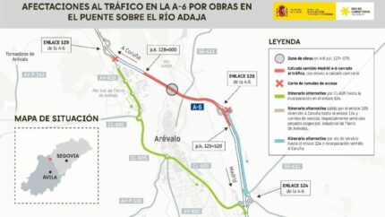 Afectaciones al tráfico por obras en el puente de la A-6 sobre el río Adaja