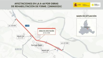 Afectaciones al tráfico por obras en la A-68 a su paso por varios polígonos industriales en Zaragoza