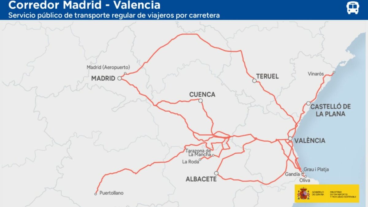 Nuevo corredor del mapa concesional para rutas entre Madrid y Comunitat Valenciana