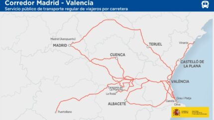 Nuevo corredor del mapa concesional para rutas entre Madrid y Comunitat Valenciana