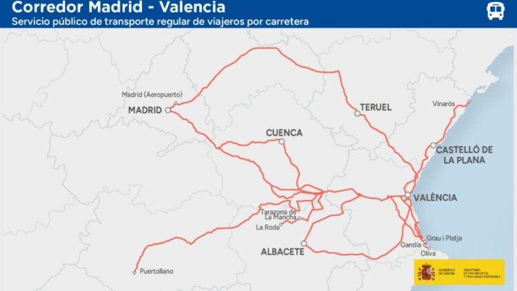 Nuevo corredor del mapa concesional para rutas entre Madrid y Comunitat Valenciana