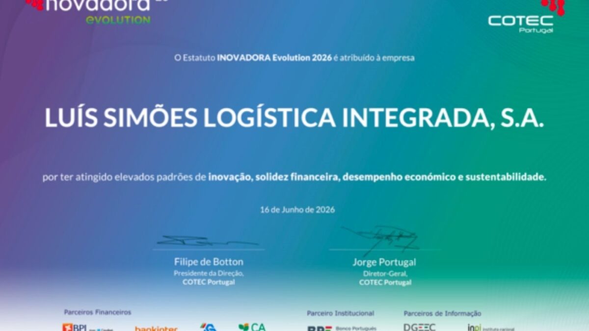 Luís Simões Logística Integrada Portugal y Reta renuevan el Estatuto Innovadora Evolution de COTEC. Foto: Luís Simões Luís Simões Logística Integrada Portugal y Reta renuevan el Estatuto Innovadora Evolution de COTEC